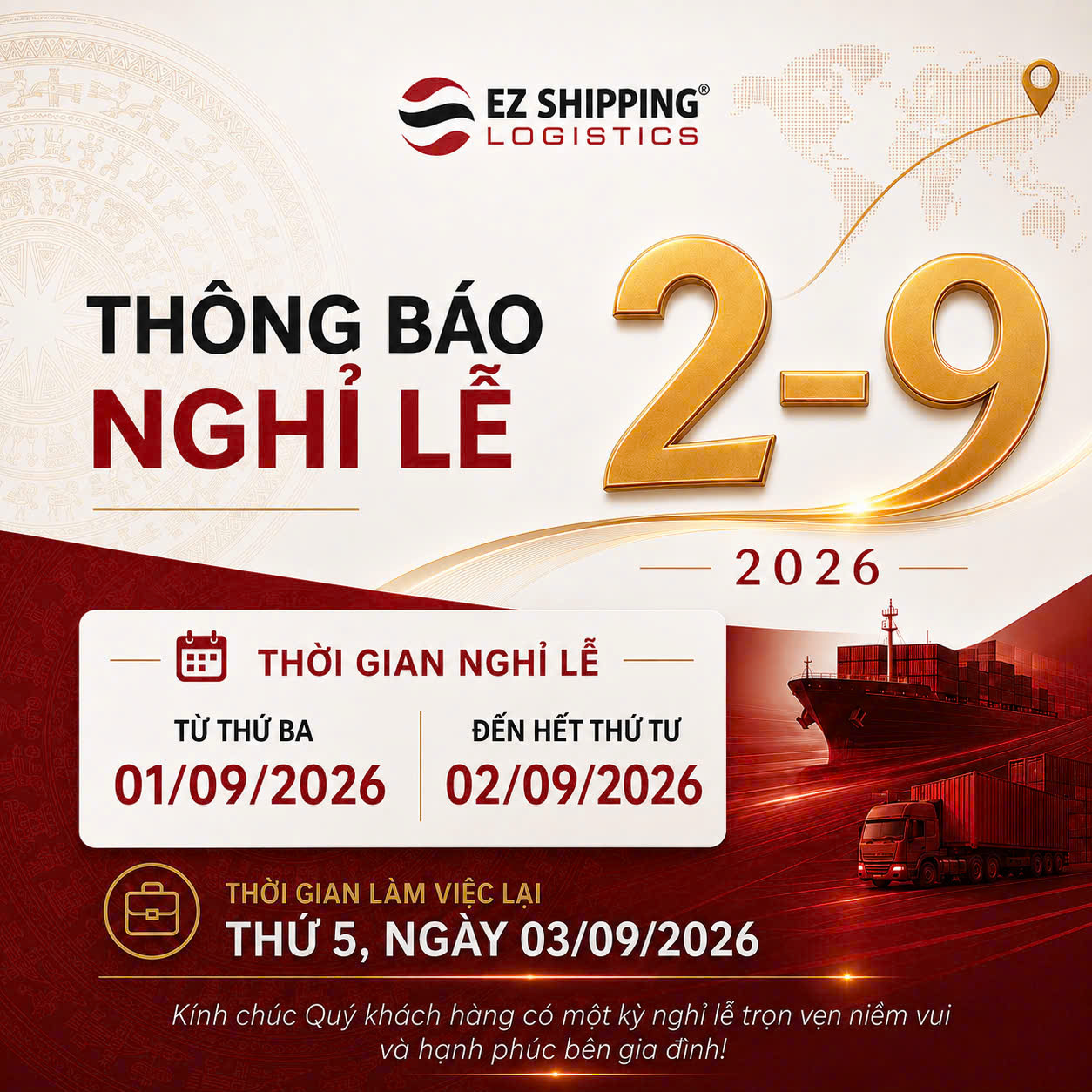 THÔNG BÁO LỊCH NGHỈ LỄ QUỐC KHÁNH 2/9/2026