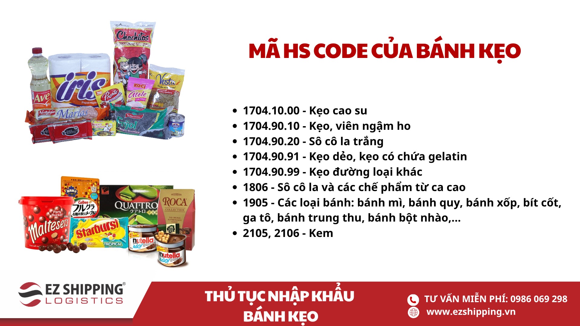 mã HS code của bánh kẹo các loại