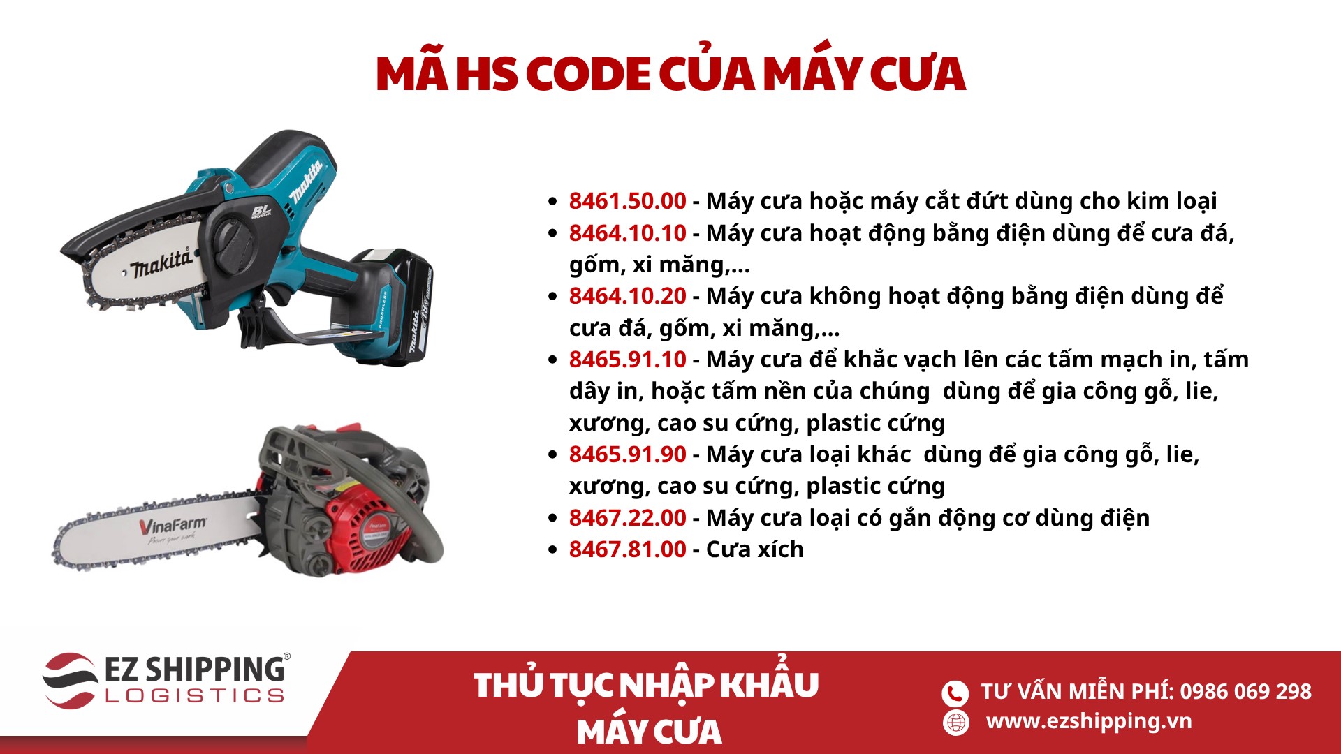 mã HS code và thuế nhập khẩu máy cưa
