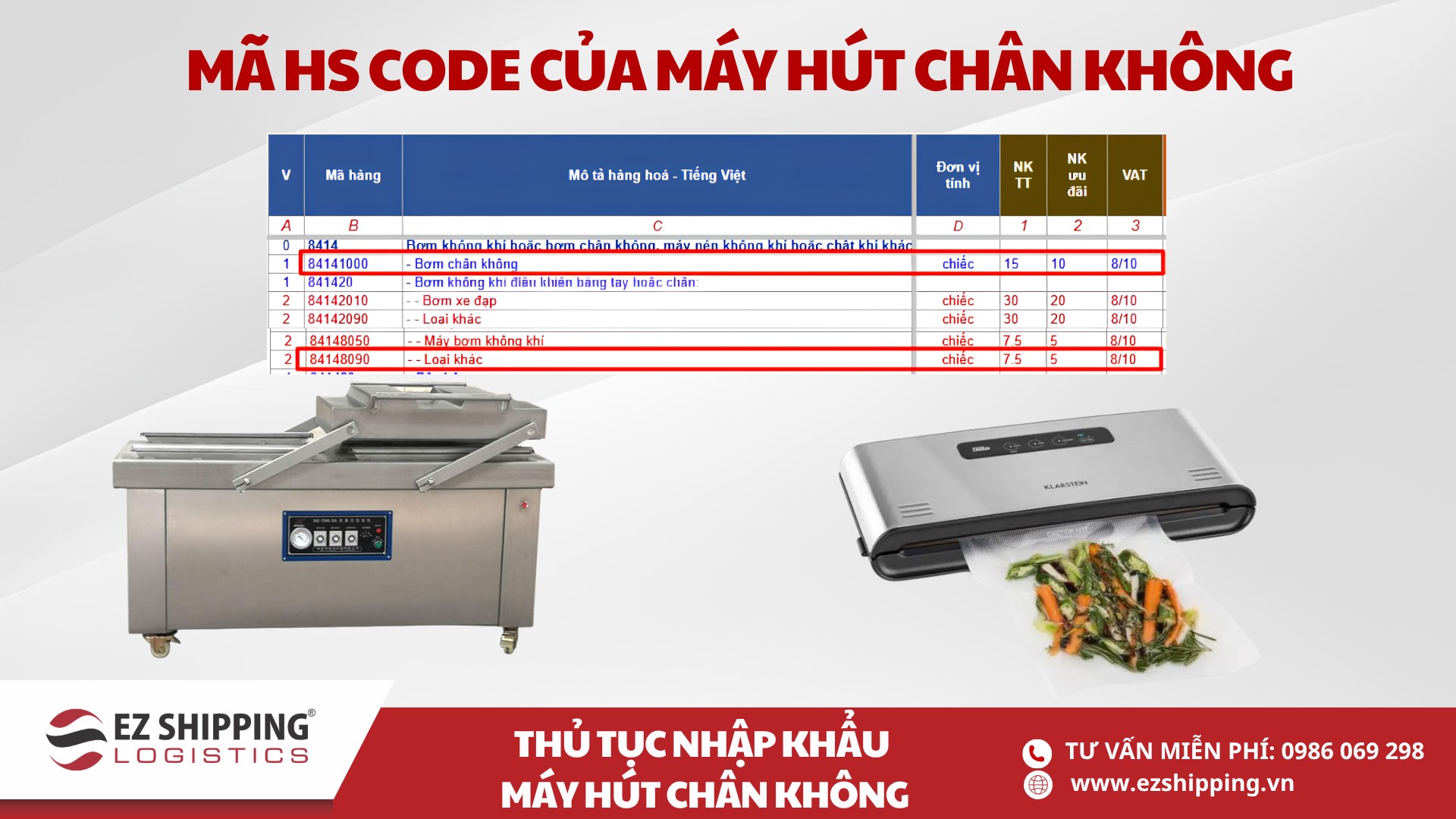 mã hs code và thuế nhập khẩu máy hút chân không 2026