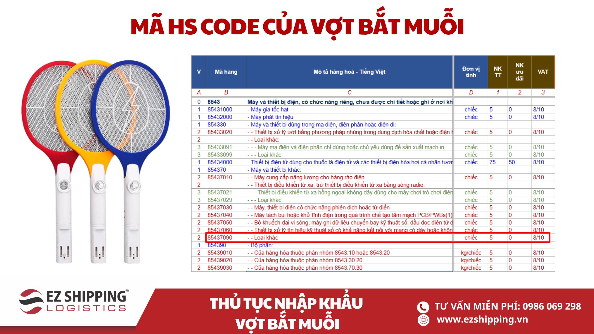ma HS code va thue nhap khau vot bat muoi