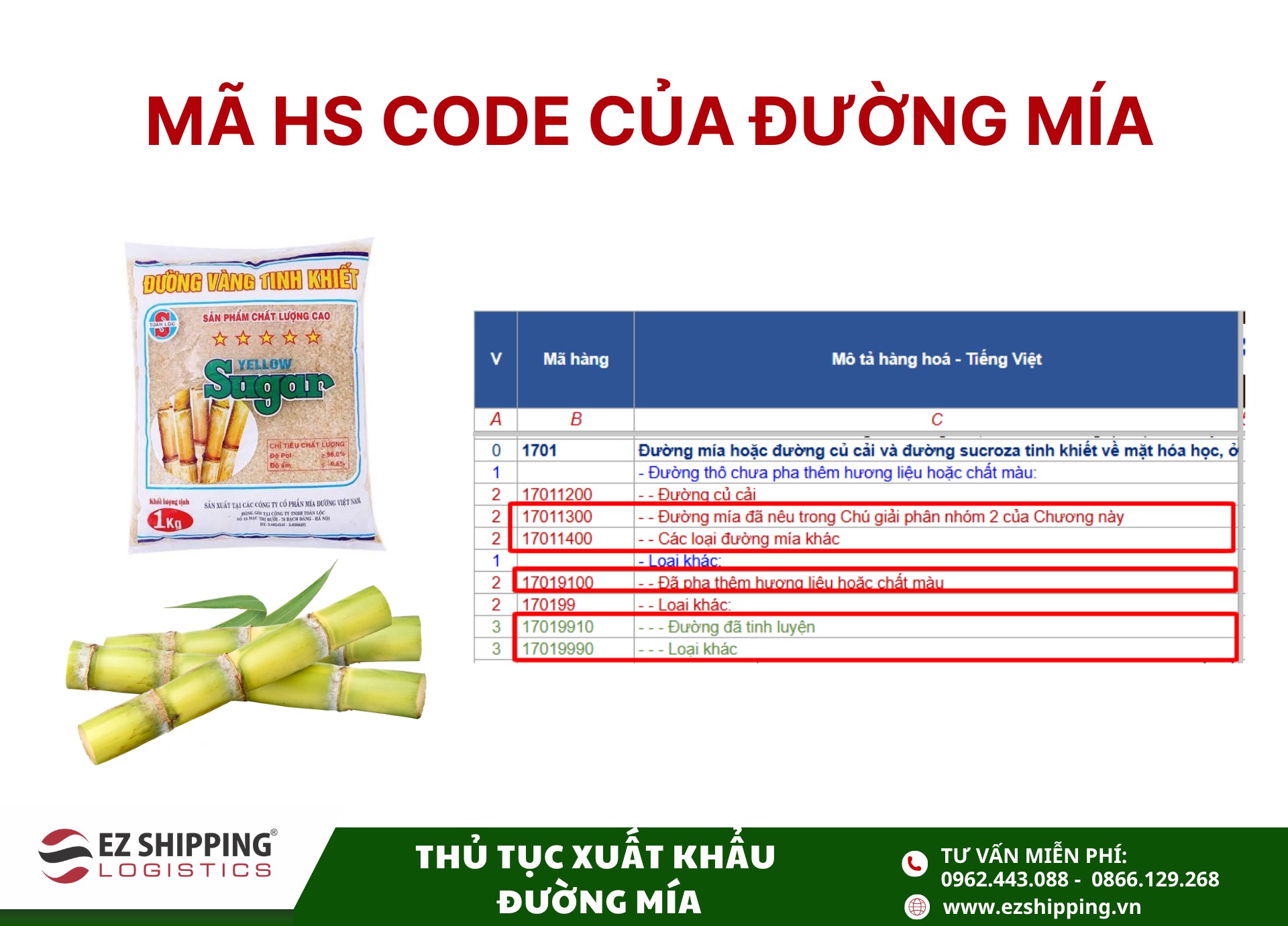 mã HS code của đường mía