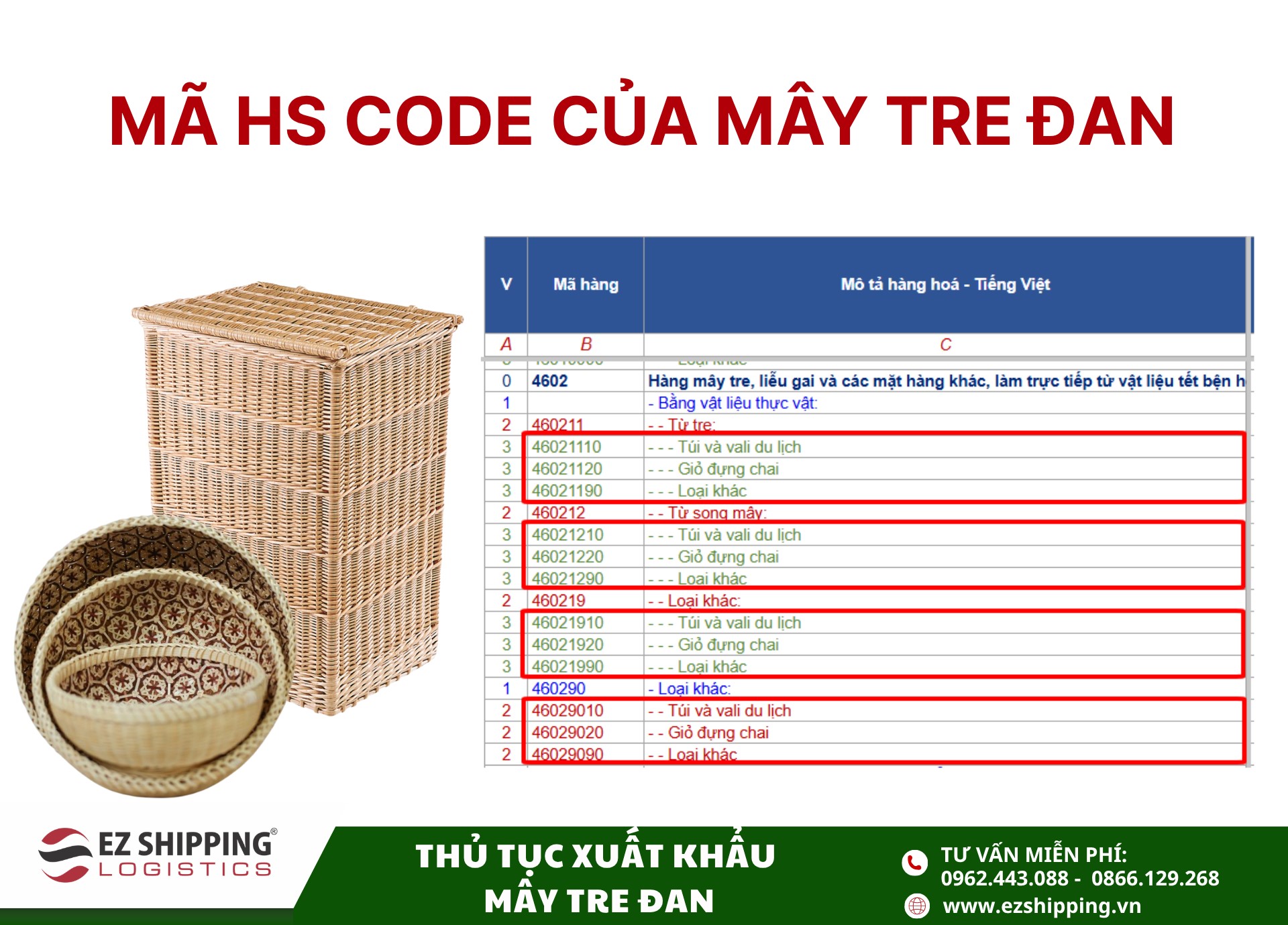 mã HS code mây tre đan
