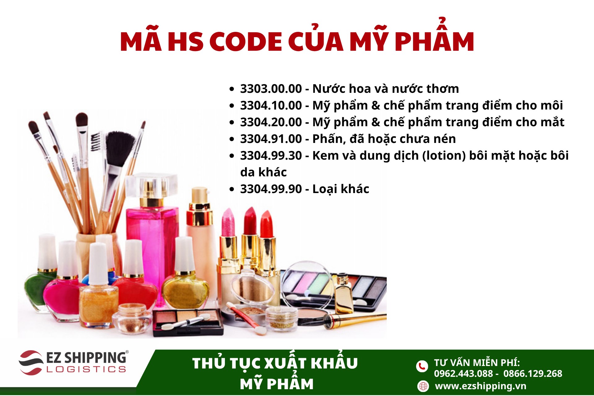 ma hs code va thue xuat khau my pham